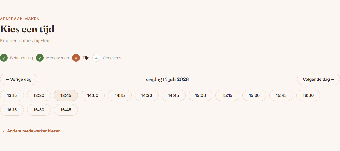 Tijdstip kiezen in het online boekingssysteem